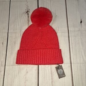 Vince Camuto Faux Fur Pom Beanie Cap Hat Red